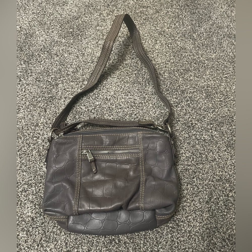 Tignanello gray crocodile embossed texture design shoulder bag purse